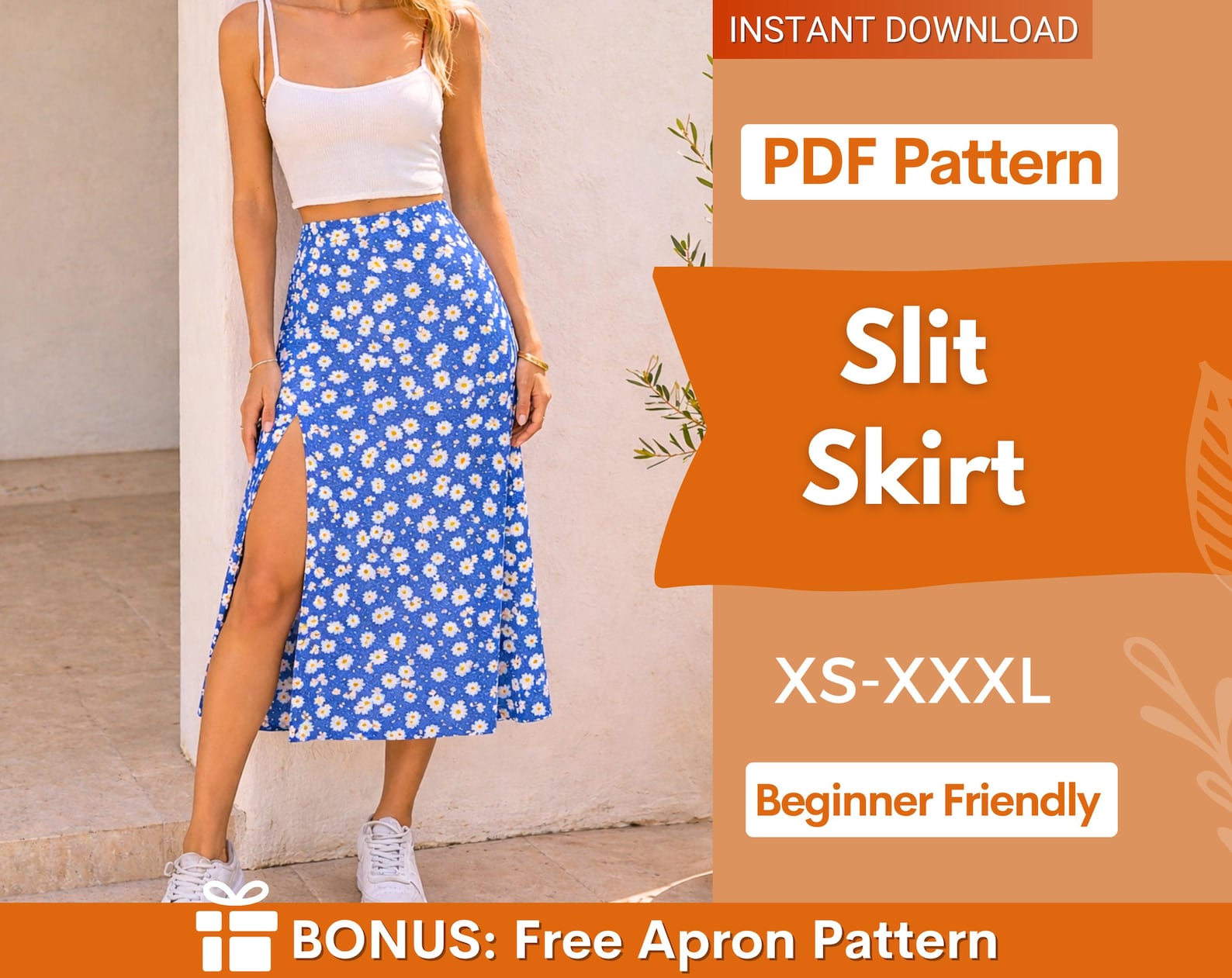 Easy Skirt Pattern | Slit skirt pattern | Women Sewing Pattern | Sewing Patterns | Summer Skirt Sewing pattern | Midi Skirt