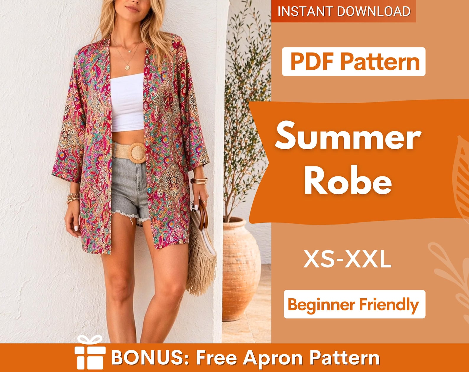 Robe Sewing Pattern | XS- XXL | Women Sewing Pattern | Beginner Sewing Pattern | Kimono Pattern | Easy women Pattern
