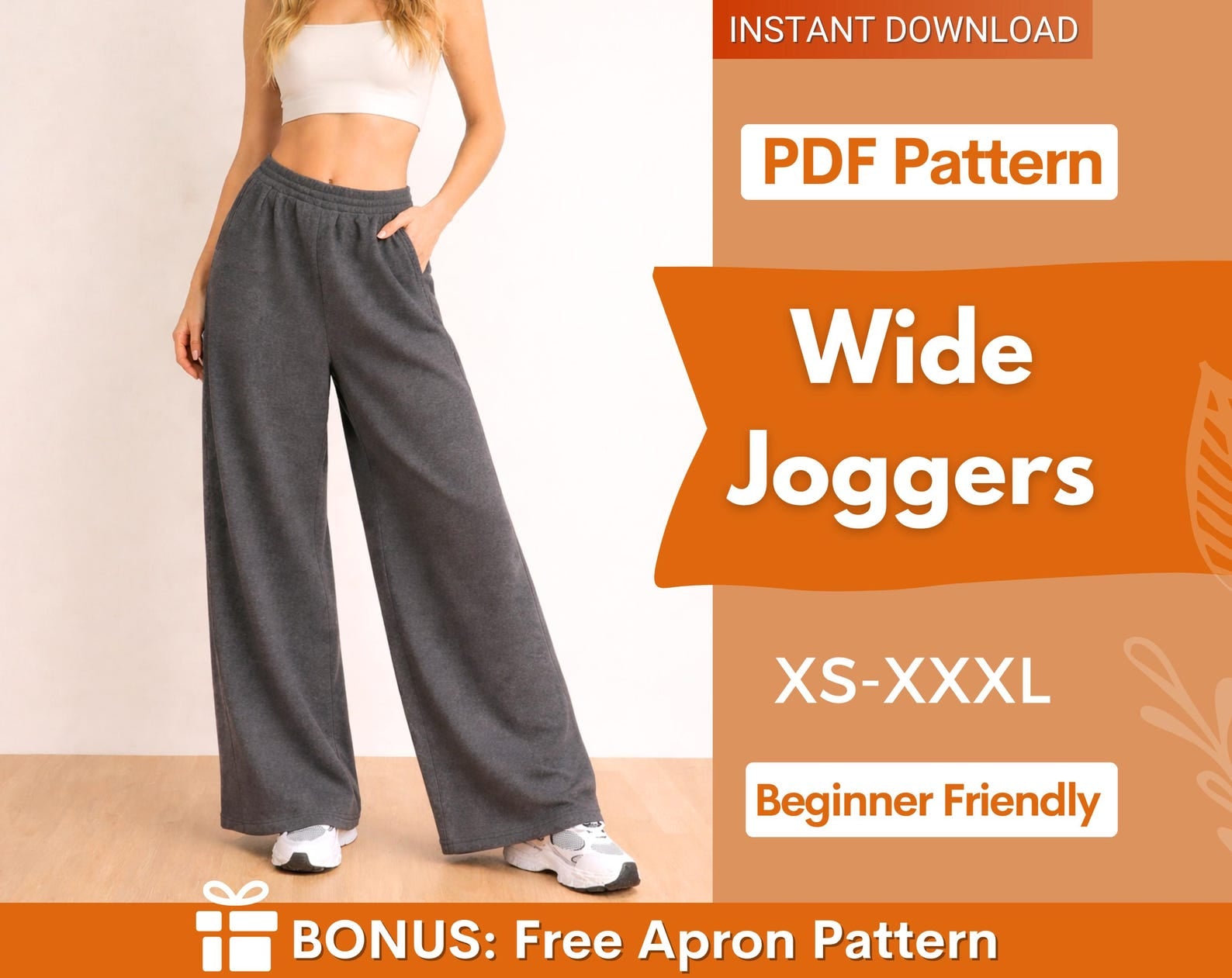 Wide Leg Joggers Sewing Pattern, Women Joggers Pattern, Easy Jogger Pattern,Sweatpants pattern, Pants Sewing Pattern, Elastic