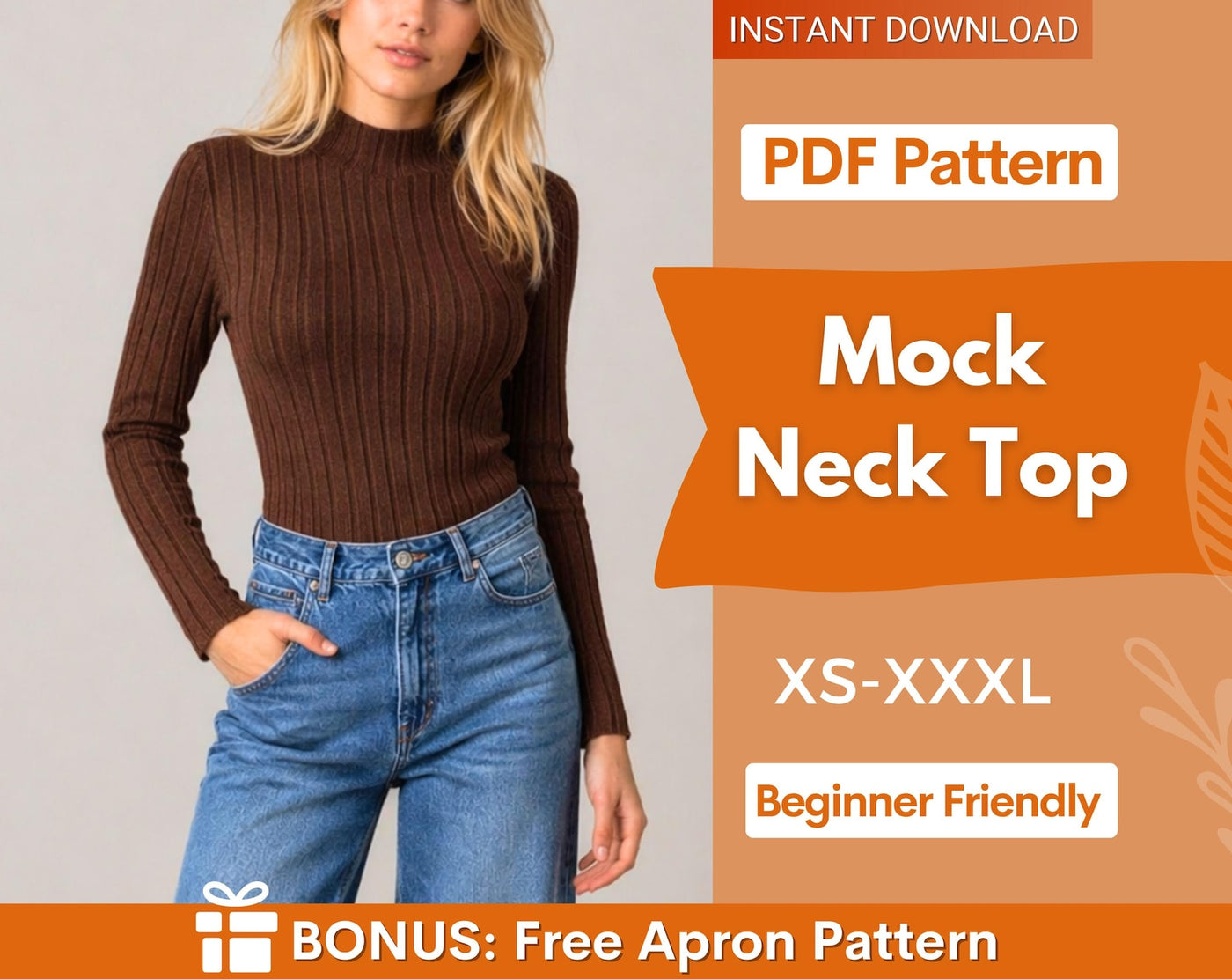 Mock Neck Top Sewing Pattern | Long Sleeve Shirt Top Pattern | Womens mock neck top | Sewing Patterns | Women Patterns |