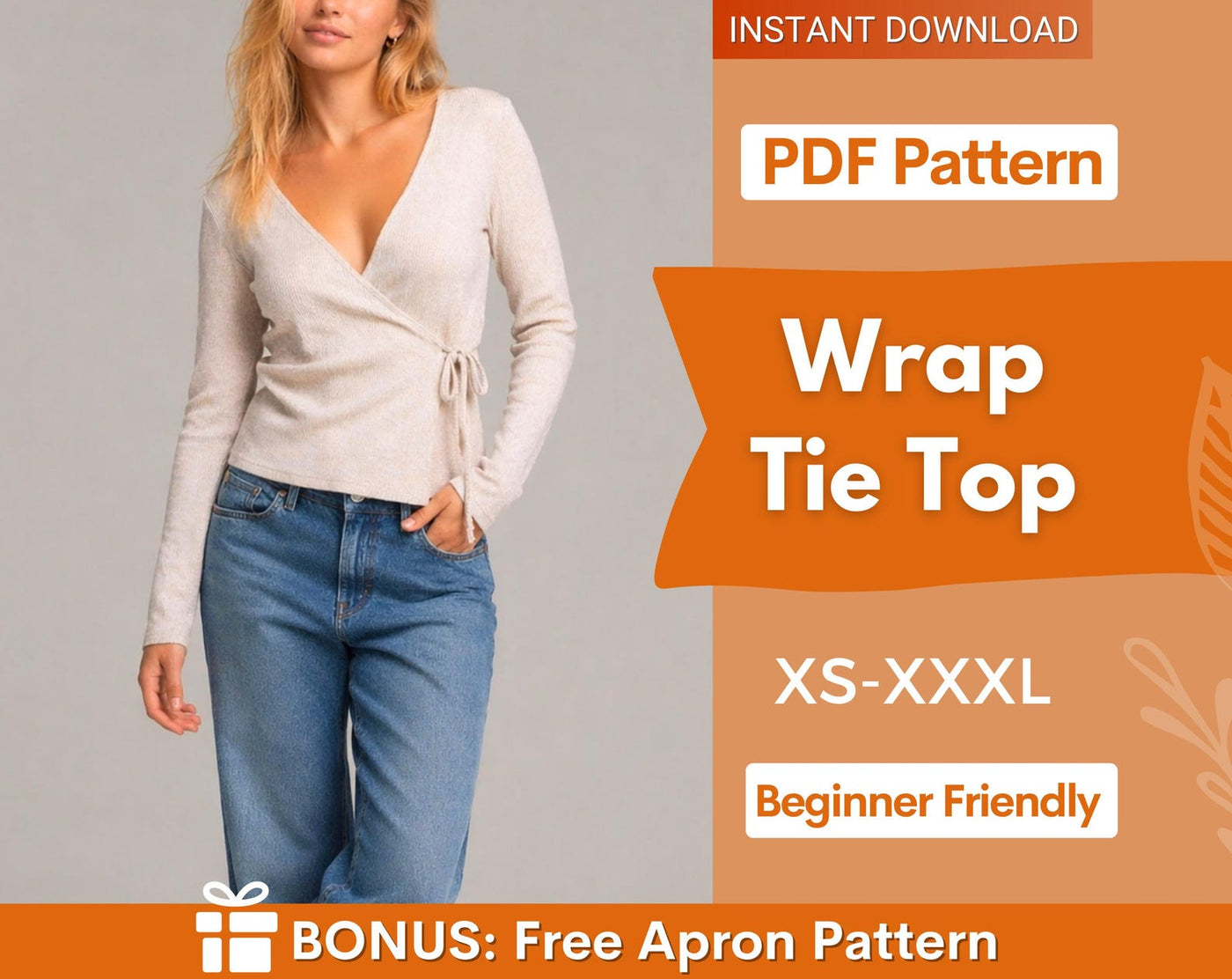 Wrap Tie Top Sewing Pattern | Wrap Top Pattern | Women Sewing Pattern | Blouse Pattern | Sewing Patterns Women Blouse | Tie