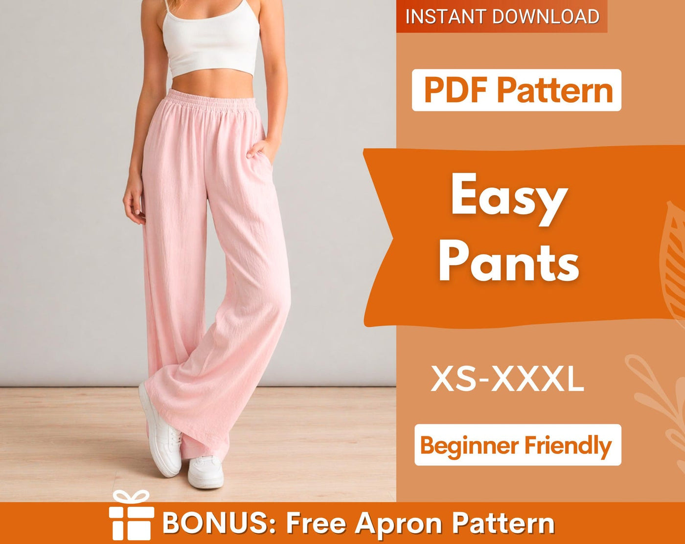Elastic Waistband Pants Sewing Pattern for Women | Pants Pattern | Trouser Pattern | Women Sewing Pattern | High Waisted