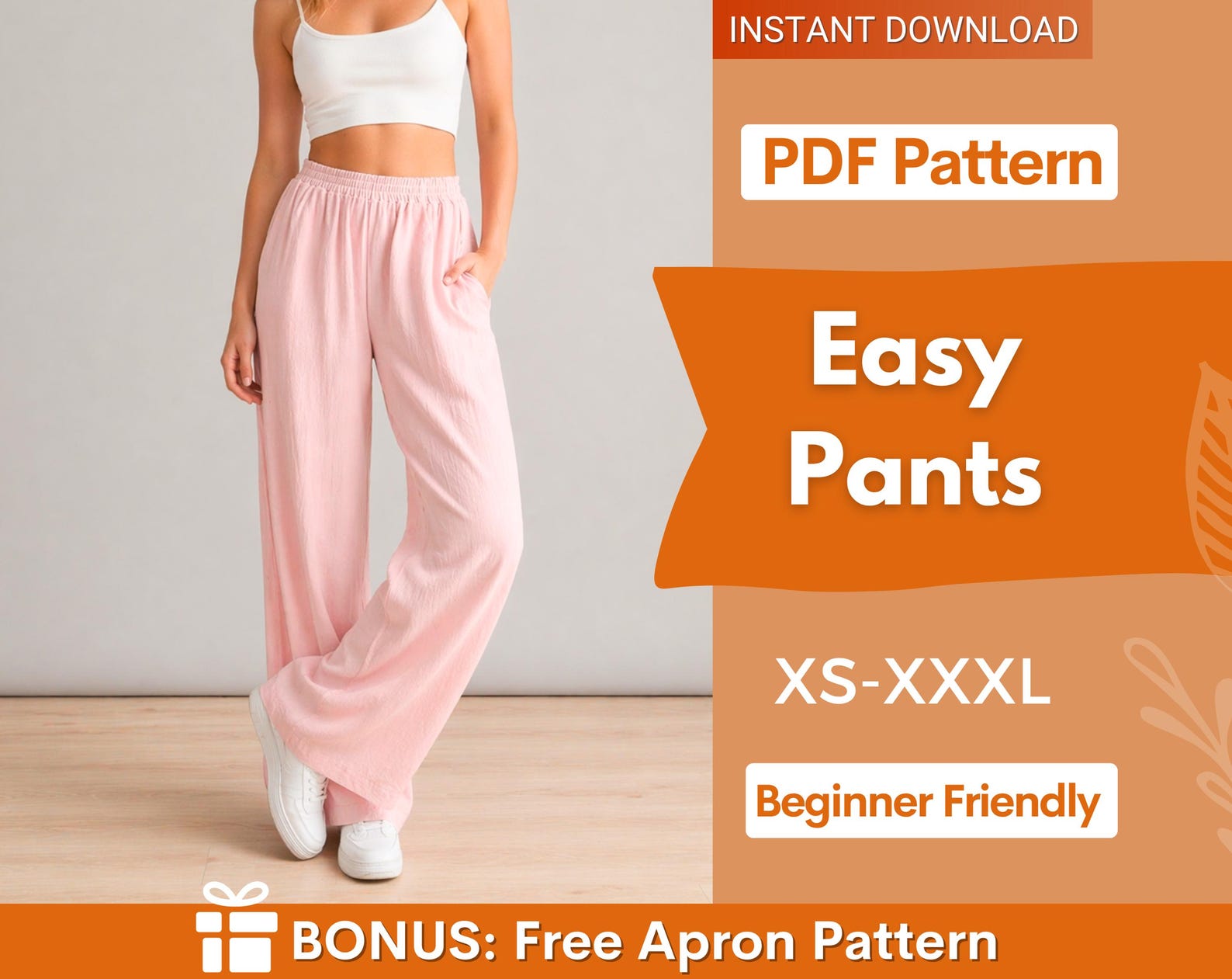 Elastic Waistband Pants Sewing Pattern for Women | Pants Pattern | Trouser Pattern | Women Sewing Pattern | High Waisted