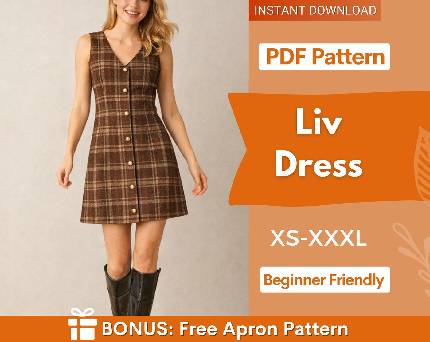 Overall Dress Pattern, Jumper Pattern, Pinafore Dress Pattern, Women Dress Sewing Pattern, Sewing Pattern Women, Button Up