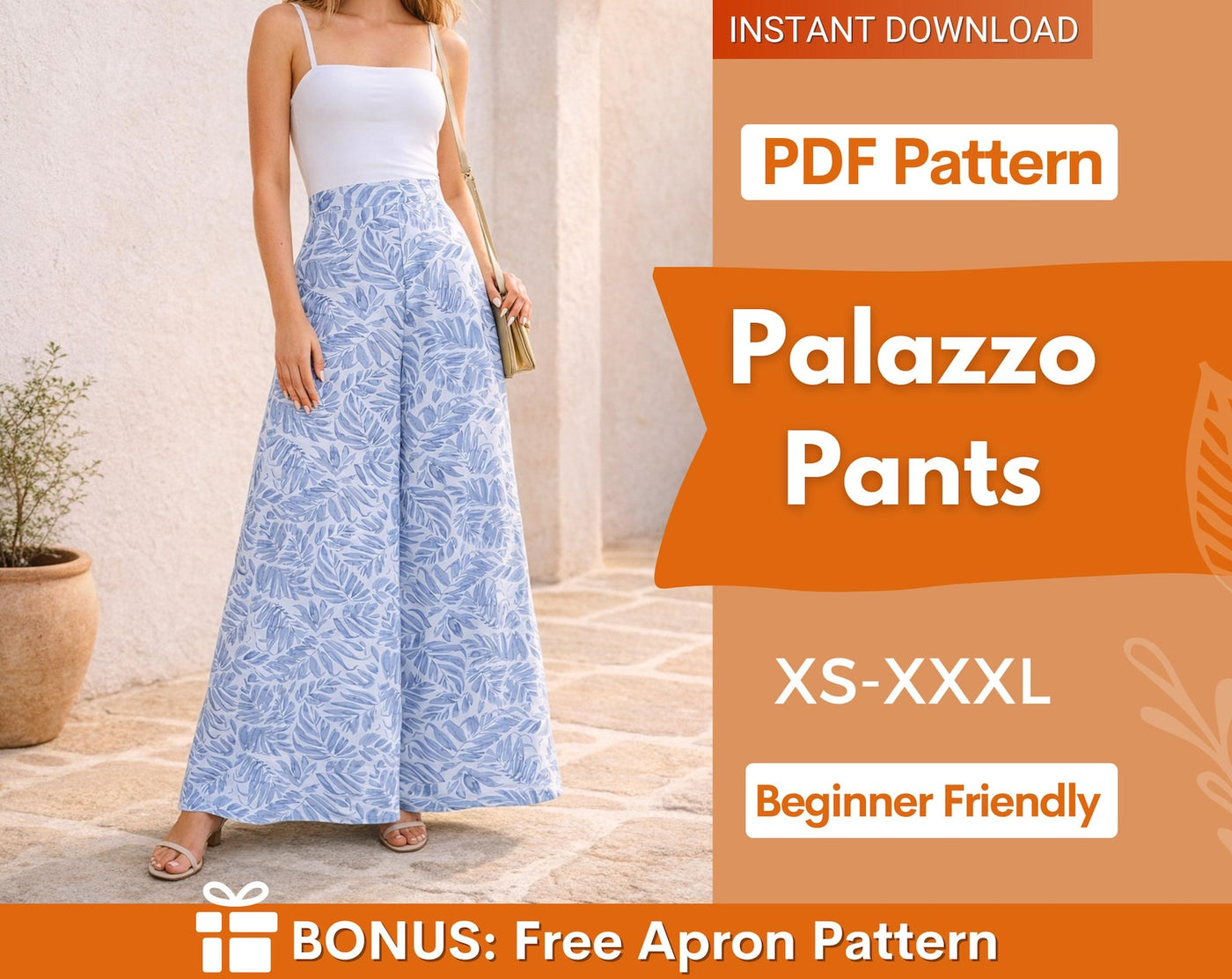 Women Palazzo Pants Sewing Pattern | Palazzo Pants Pattern | Wide Leg Pants Pattern, Trousers Pattern, Sewing Patterns, Women