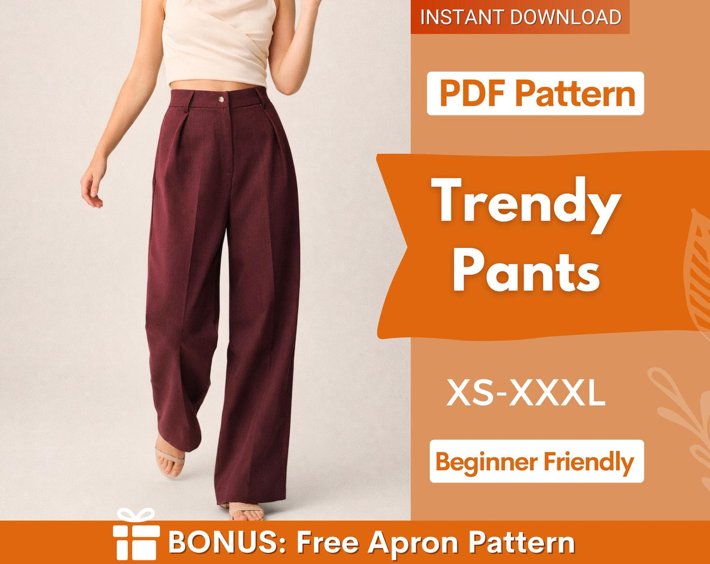 Wide Leg Pants Sewing Pattern | XS-XXXL | Women Pants Pattern | Pants Pattern | Sewing Pattern, Women Sewing Pattern | High