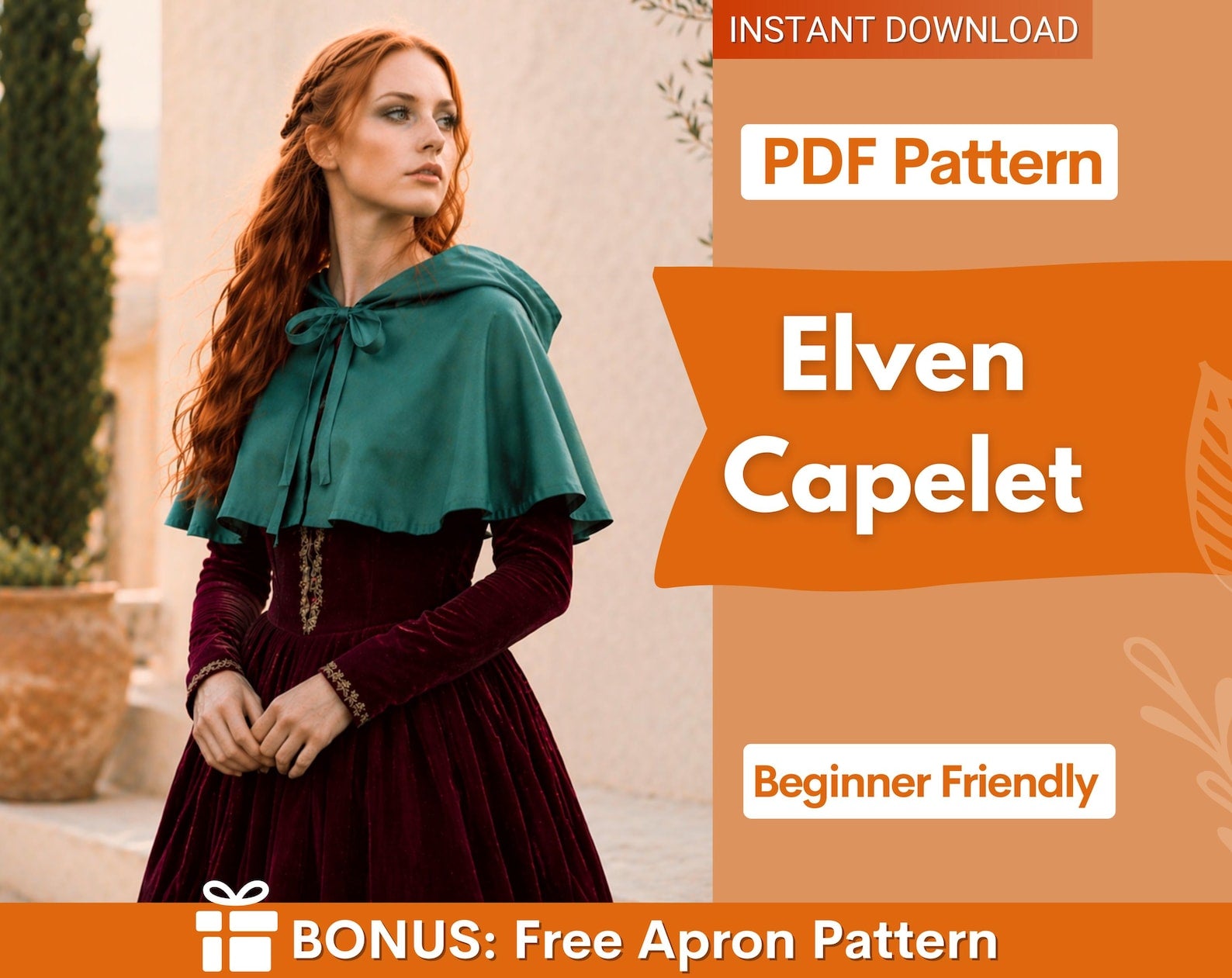 Elven Capelet Sewing Pattern, Cape with Hoodie Sewing Pattern, Cape Pattern, Medieval Dress Pattern, Cosplay Cloak Sewing
