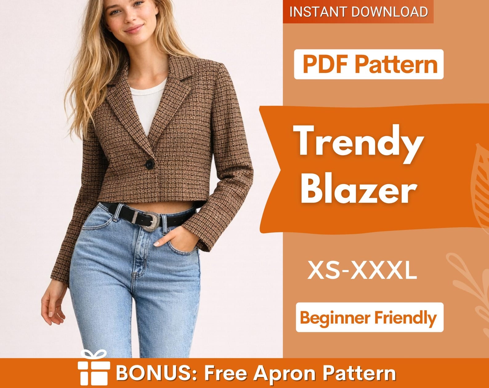 Blazer Sewing Pattern Women | Crop Jacket Sewing Pattern | Womens Blazer Pattern | Suit Jacket Pattern | Women Suit Jacket