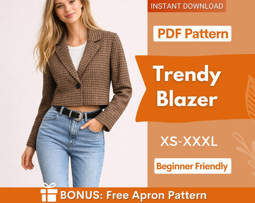 Blazer Sewing Pattern Women | Crop Jacket Sewing Pattern | Womens Blazer Pattern | Suit Jacket Pattern | Women Suit Jacket