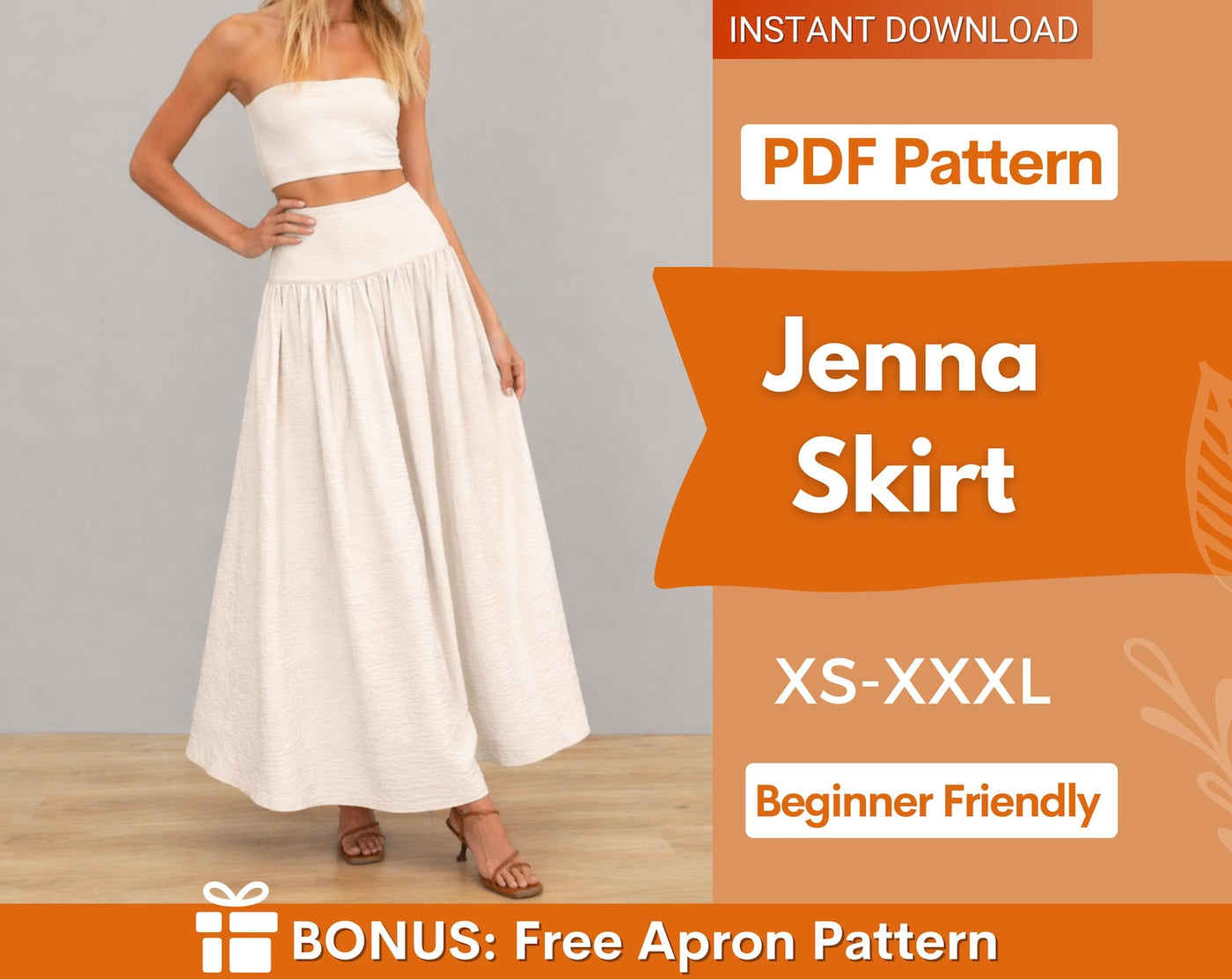 Skirt Sewing Pattern | Maxi Skirt Pattern | High Waist Skirt Pattern | Sewing Patterns, Women Sewing Pattern, Long Skirt