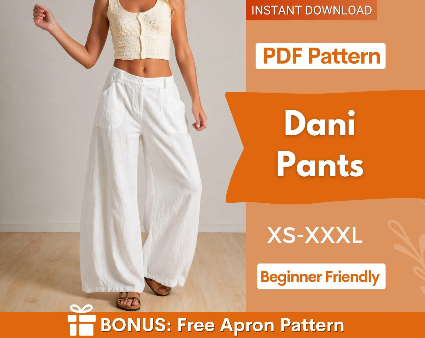 Pants Sewing Pattern for Women | XS-XXXL | Sewing Patterns | Trousers Pattern | Loose Wide Leg Pants Pattern | Summer Pants