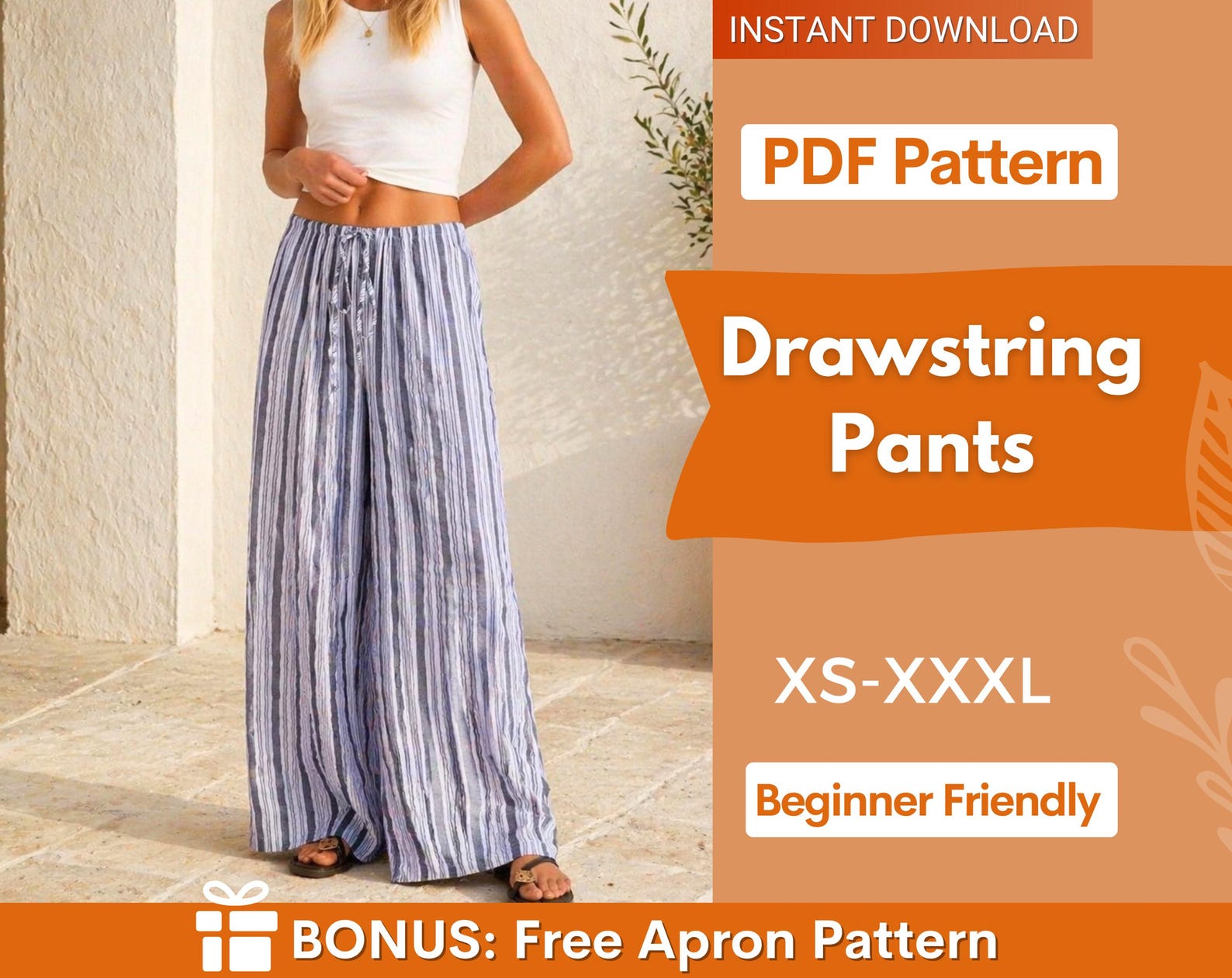 Drawstring Pants Pattern | Wide Leg Pants Sewing Pattern for Women | Pants Pattern | Women Sewing Pattern | Women Palazzo