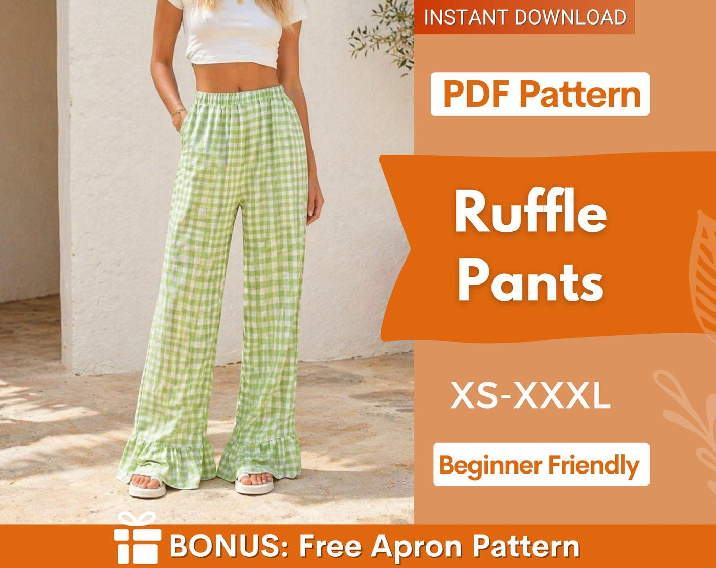 Ruffled Pants Pattern | Women Pants Sewing Pattern | Trouser Pattern | Women Sewing Pattern | Women Wide Leg Pants | Beginner
