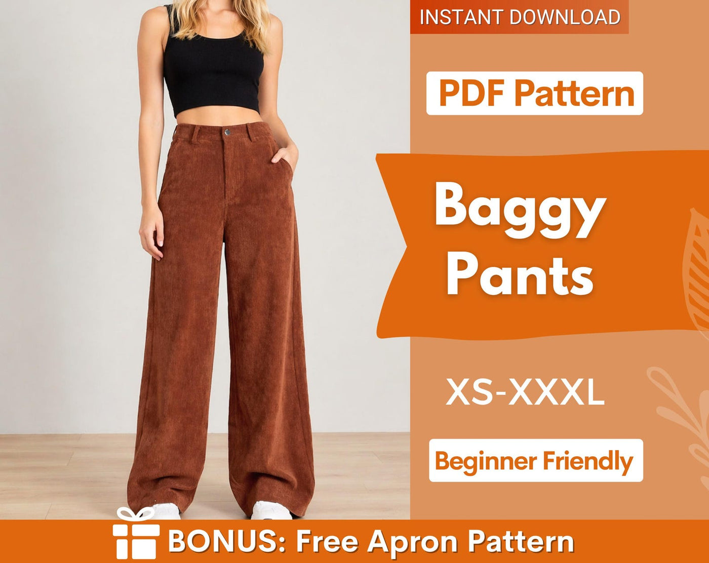 Baggy Pants Pattern | Wide Leg Pants Sewing Pattern | Pants Pattern | Sewing Patterns | Women Sewing Pattern | High waisted