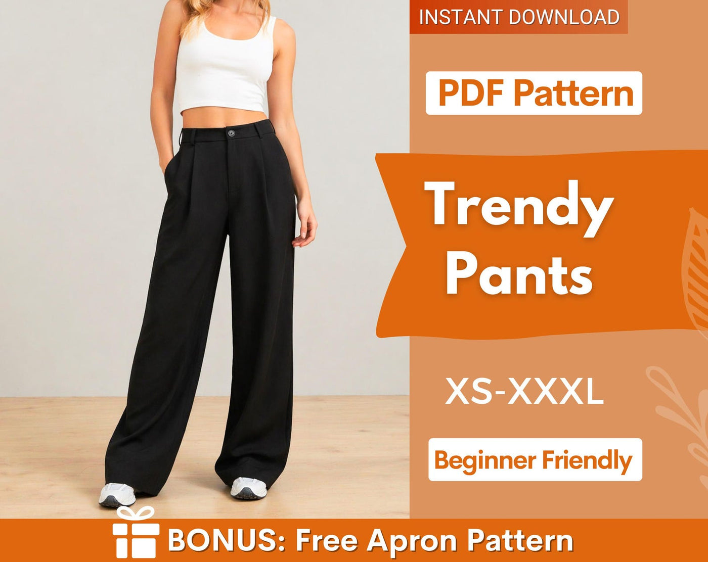 Wide Leg Pants Pattern | XS-XXXL | Trendy Pants Sewing Pattern | Pants Pattern | Sewing Pattern, Women Sewing Pattern | High