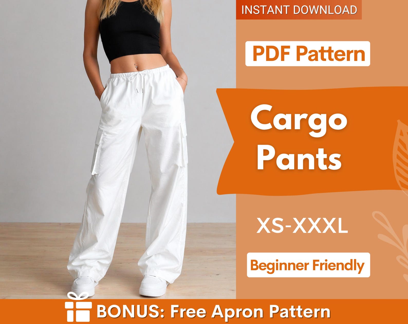 Cargo Pants Pattern, Pants Pattern, Women Wide Leg Pants Sewing Pattern, Sewing Pattern Women, Pants with Pockets, Cargo