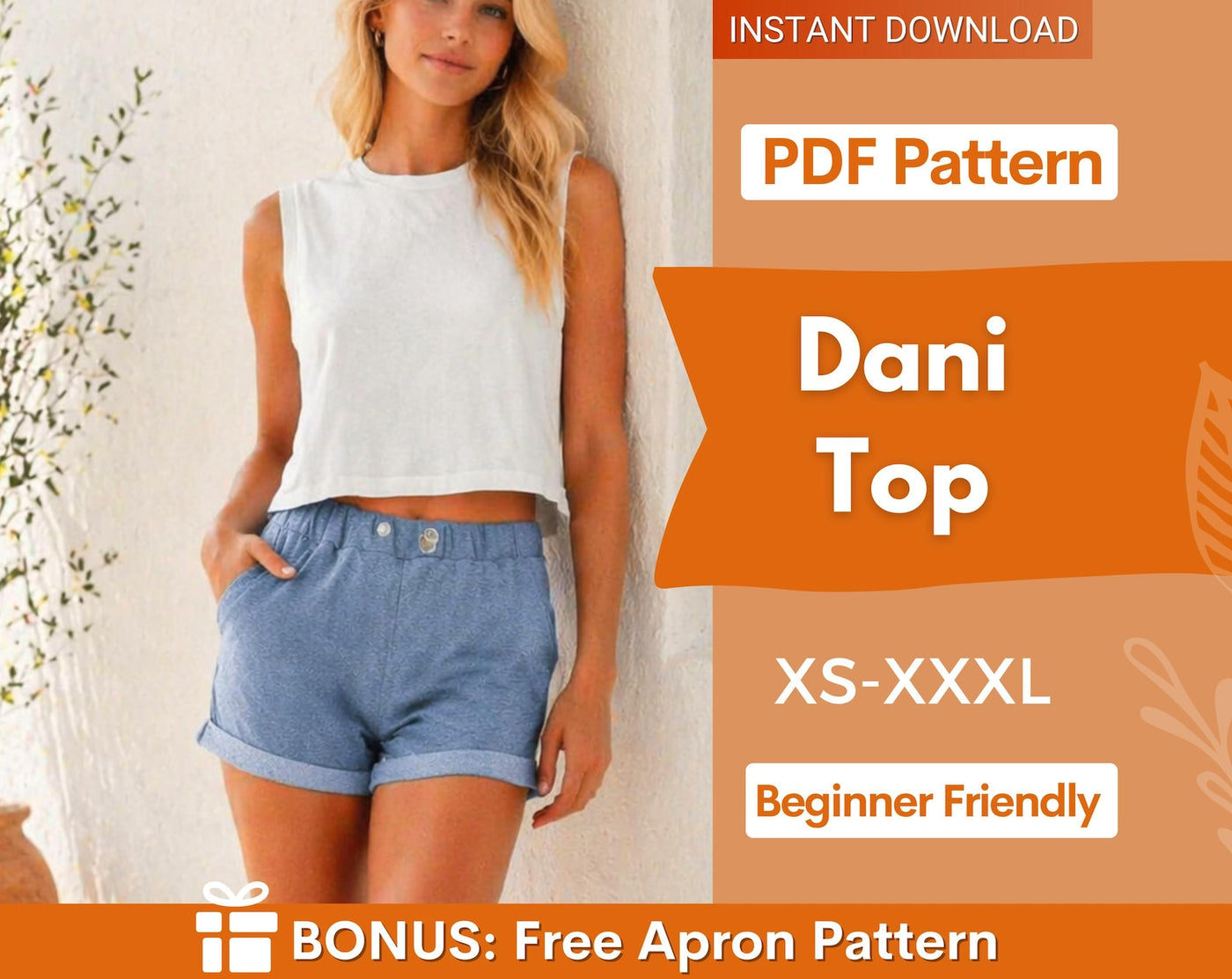 Crop Top Sewing Pattern | Women Sewing Pattern | Tshirt Pattern | Sleeveless Top Pattern | Sewing Patterns for Beginner Top |