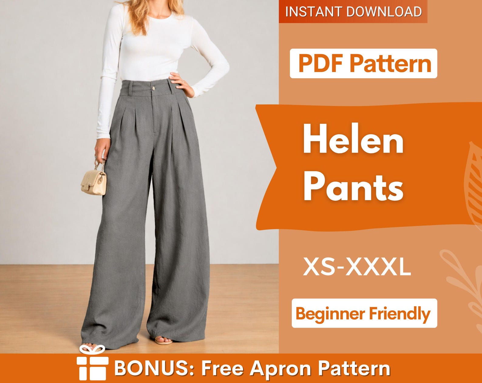 Wide Leg Palazzo Pants Sewing Pattern | Women Pants Pattern | Trousers Pattern | Women Sewing Patterns | Palazzo Pants