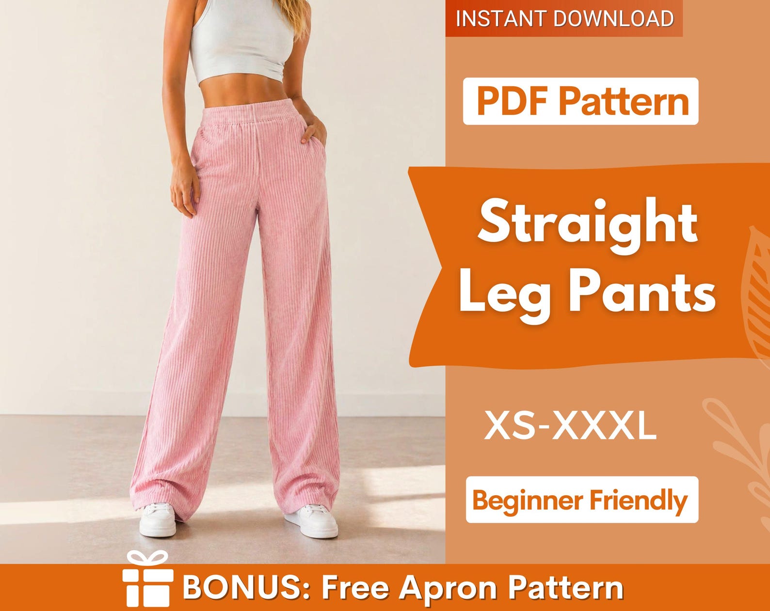 Women Pants Sewing Pattern | Trousers Pattern | Pants Pattern | Women Sewing Pattern | High Waisted Straight Leg Pants Sewing