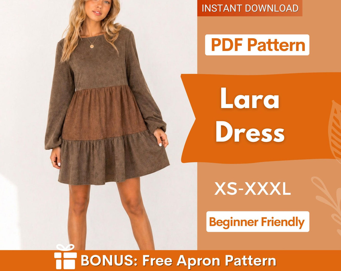 Dress Sewing Pattern | Long Sleeved Dress Pattern | Dress Pattern | Midi Dress Pattern | Women Sewing Pattern | Beginner