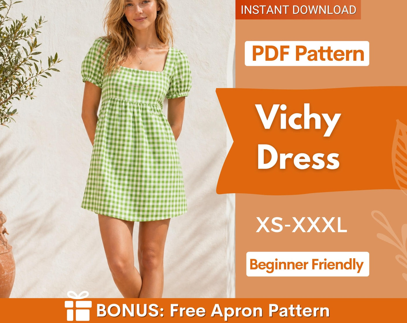 Smock Dress Pattern, Milkmaid dress sewing pattern, women sewing pattern, easy dress pattern, smock pattern, Puff sleeve