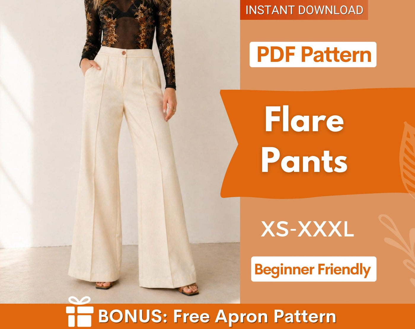 Flare Pants Sewing Pattern for Women | Sewing Patterns | Pants Sewing Pattern, Wide Leg Pants Pattern | Sewing Pattern Pants