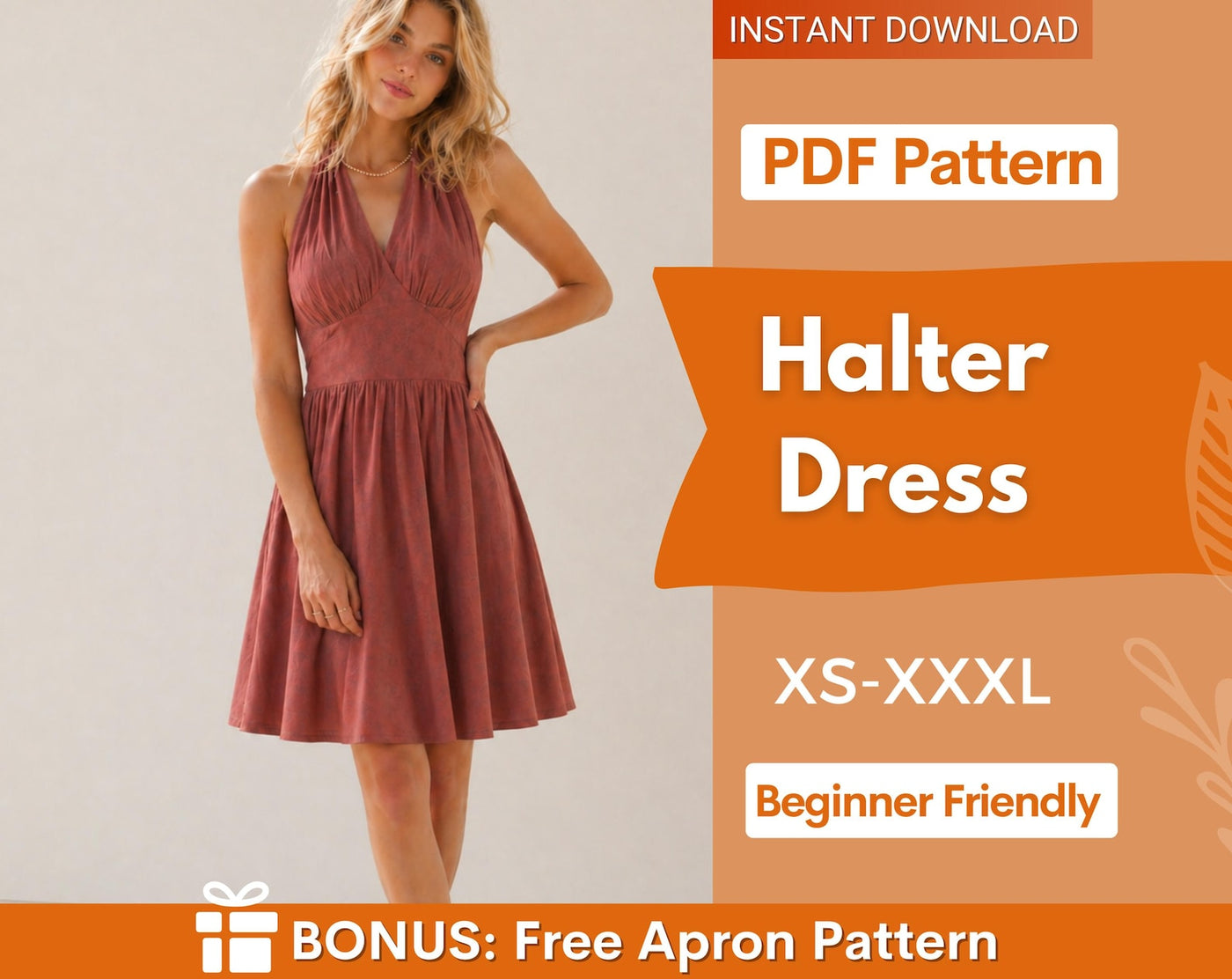 Halter Dress Pattern | Dress Pattern | Women Pattern | Dress Sewing Pattern for Women | Backless Dress | Summer Dress | Midi