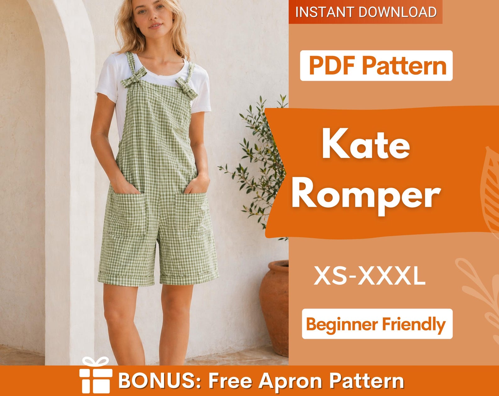 Romper Pattern for Women, Jumpsuit Pattern, Overalls Pattern, Romper Sewing Pattern, Sewing Patterns for Beginners, XS-XXXL