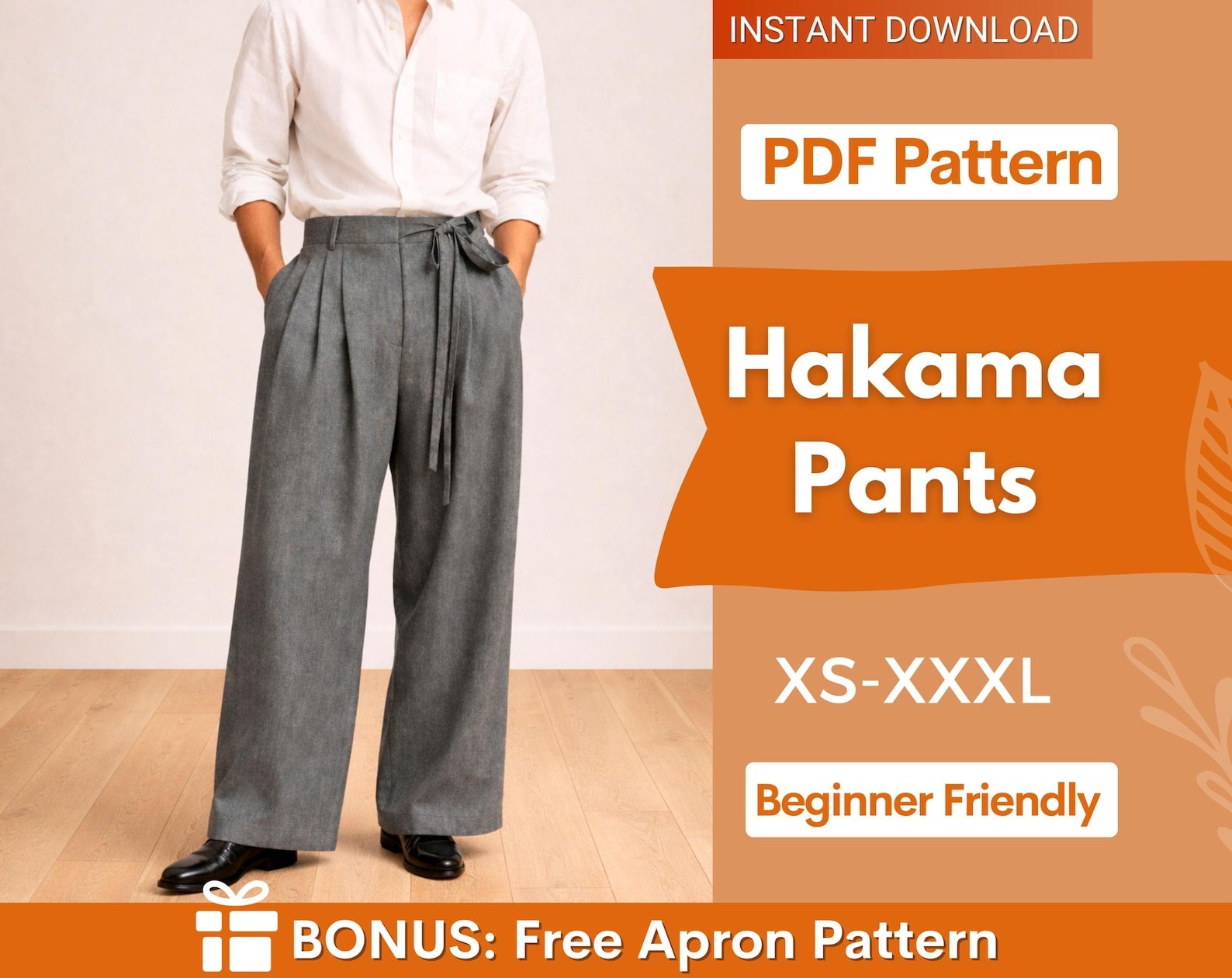 Hakama Pants Sewing Pattern for Men | Japanese Pants Pattern | MenWide Leg Pants Pattern | Sewing Pattern for Men | Pants