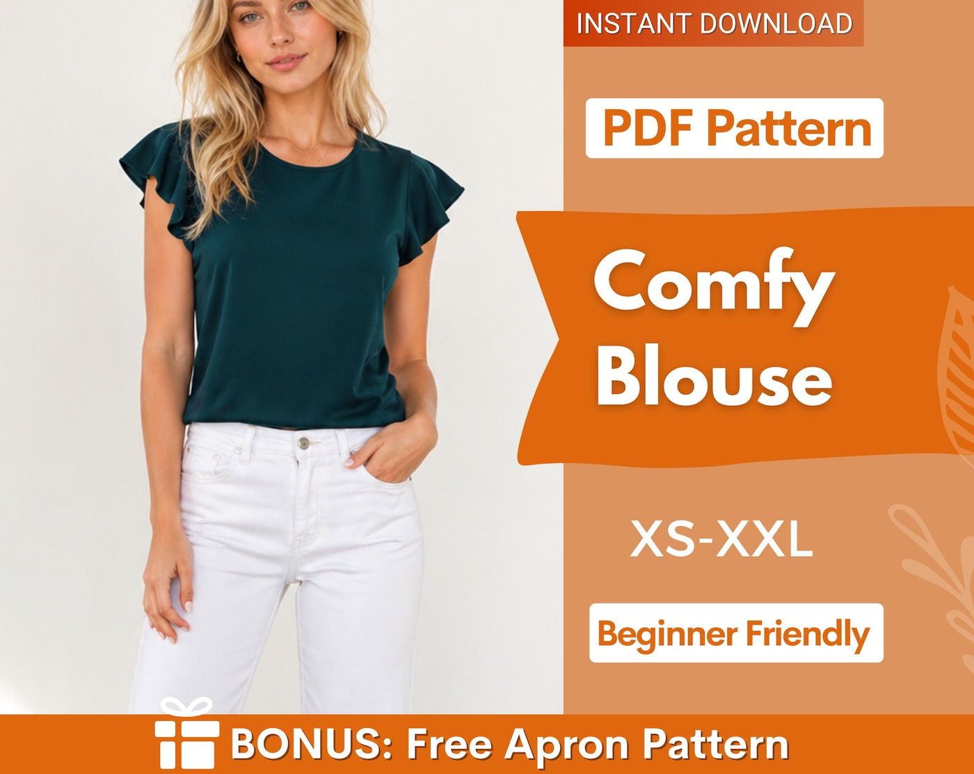 Women Blouse Sewing Pattern PDF, Top Blouse Pattern, Ruffled Blouse Pattern, Top sewing pattern, woman blouse pattern PDF