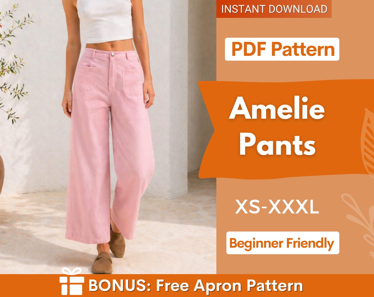 Amelie Pants Sewing Pattern for Women | Sewing Patterns | Trousers Sewing Pattern | Wide Leg Pants Pattern, Sewing Pattern