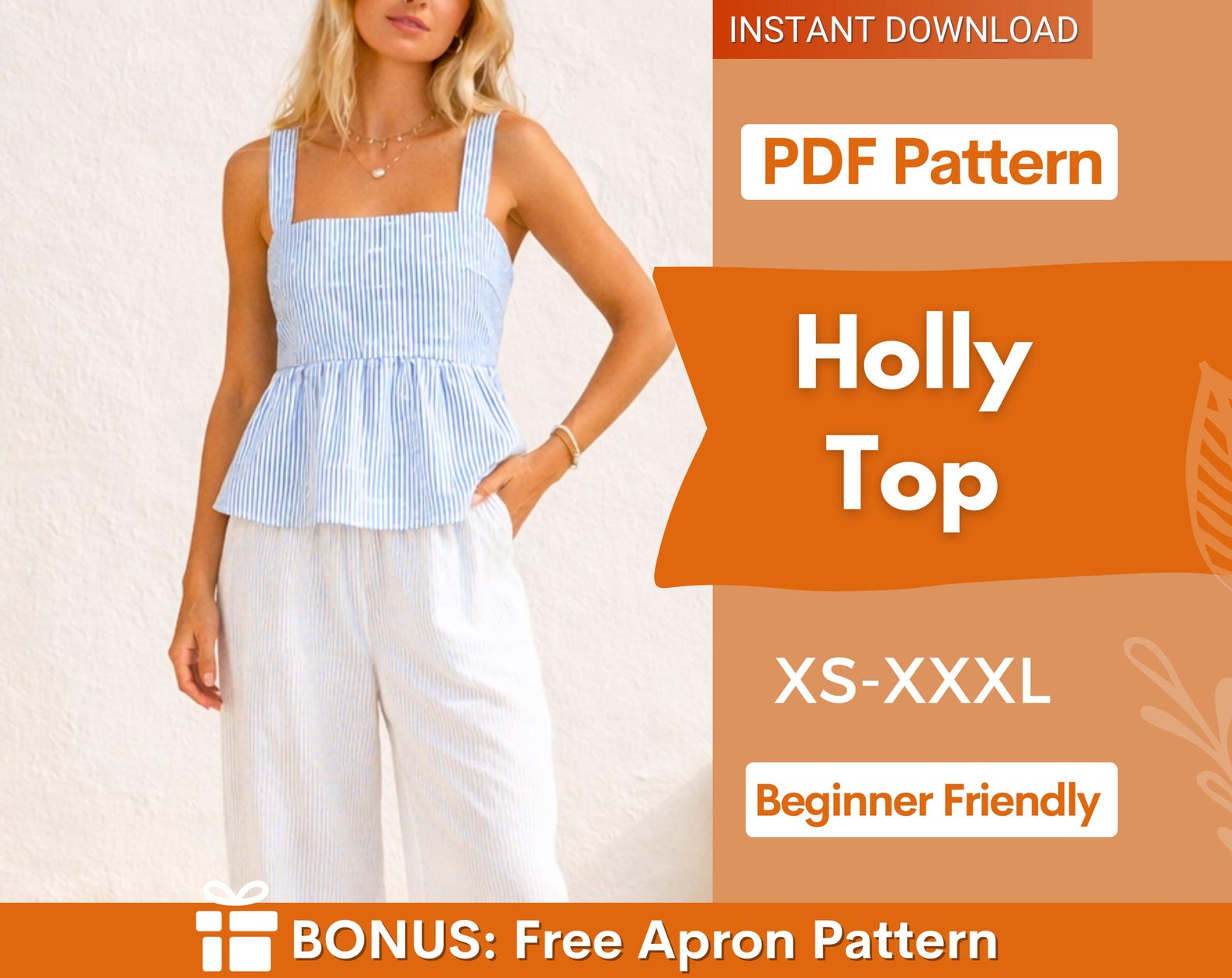 Back Tie Top Sewing Pattern, Women Sewing Pattern, Peplum Top Pattern, Sewing Patterns for Women, Summer Top, Tie Top, Blouse