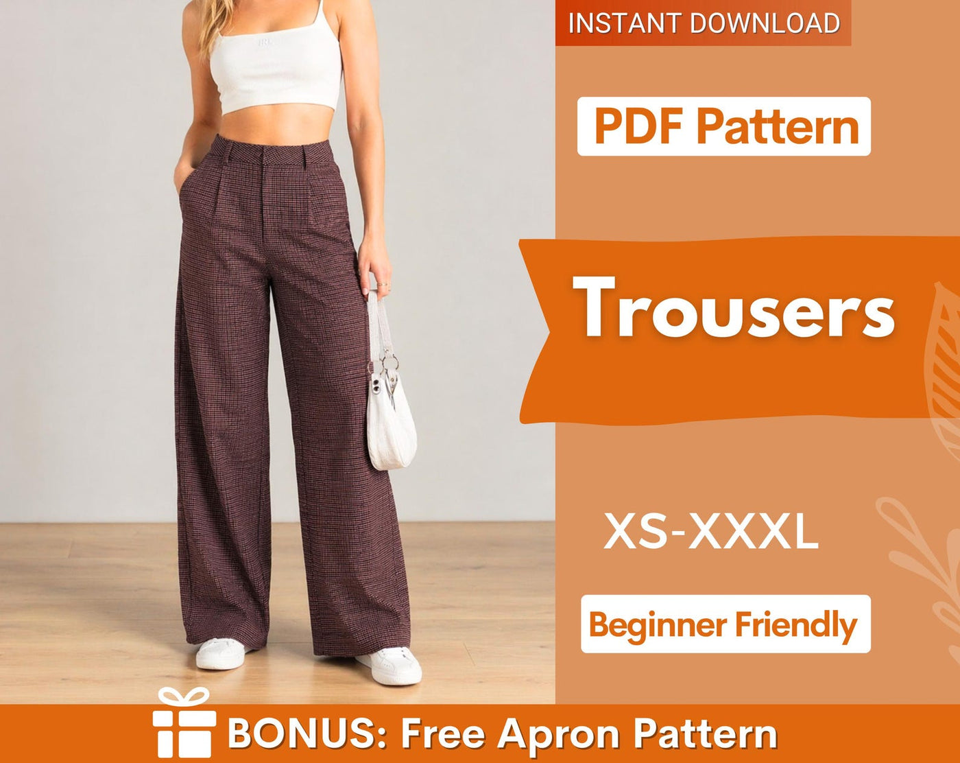 Pants Pattern for Women | XS-XXXL | Sewing Patterns | Trousers Sewing Pattern | Wide Leg Pants Pattern | Sewing Pattern Pants
