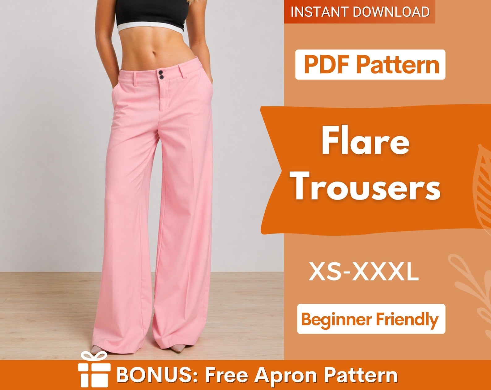 Flare Pants Sewing Pattern | XS-XXXL | Sewing Patterns | Pants Sewing Pattern, Wide Leg Pants Pattern | Sewing Pattern Pants