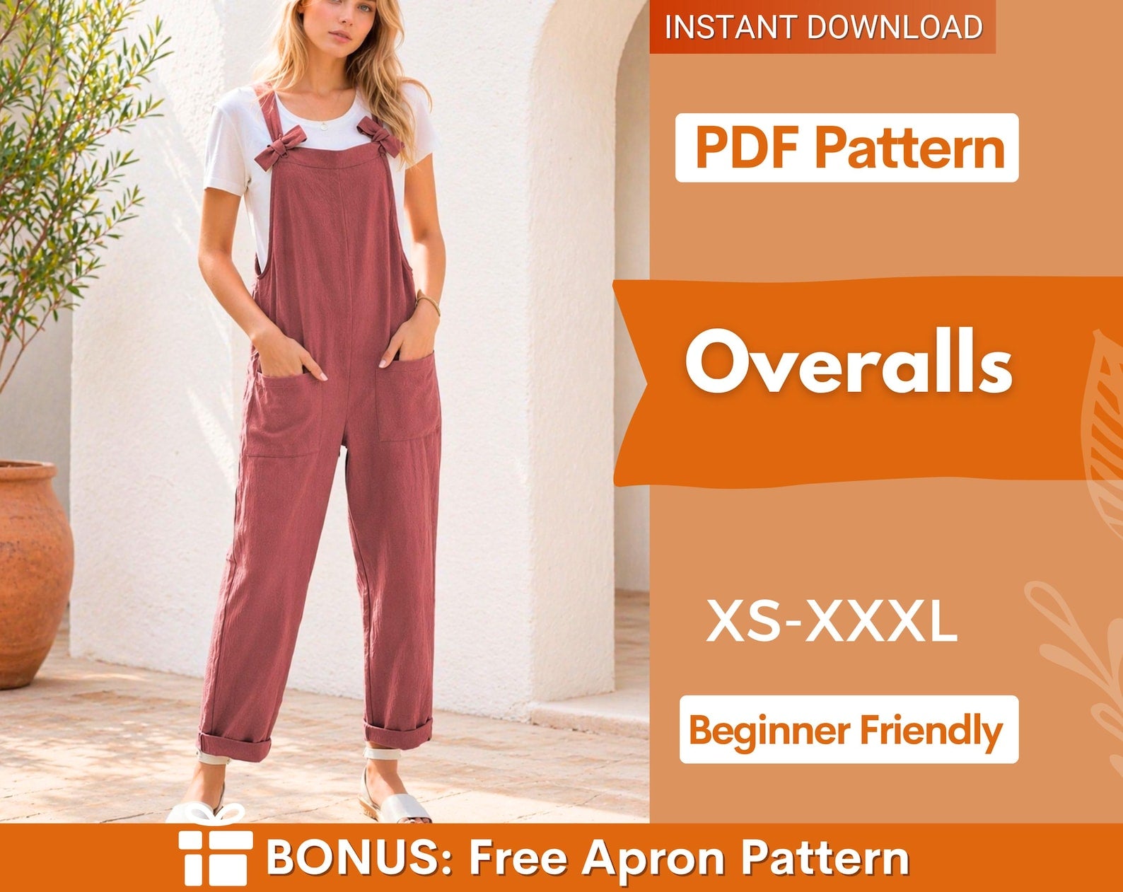 Overall Jumpsuit Pattern, Meadow Overalls, Overalls pattern, Pattern Women Jumpsuit, Dungaree Pant Loose Trouser , Overalls
