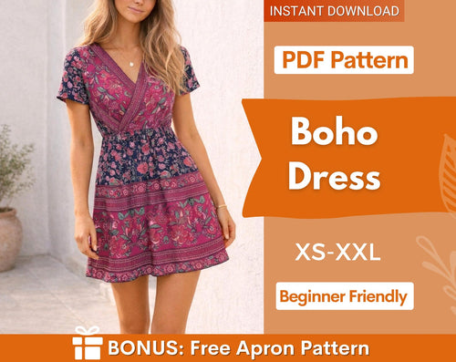 Boho Dress Sewing pattern | XS- XXL | Dress pattern | Wrap Dress | Summer dress | Women sewing pattern | Sewing Patterns |