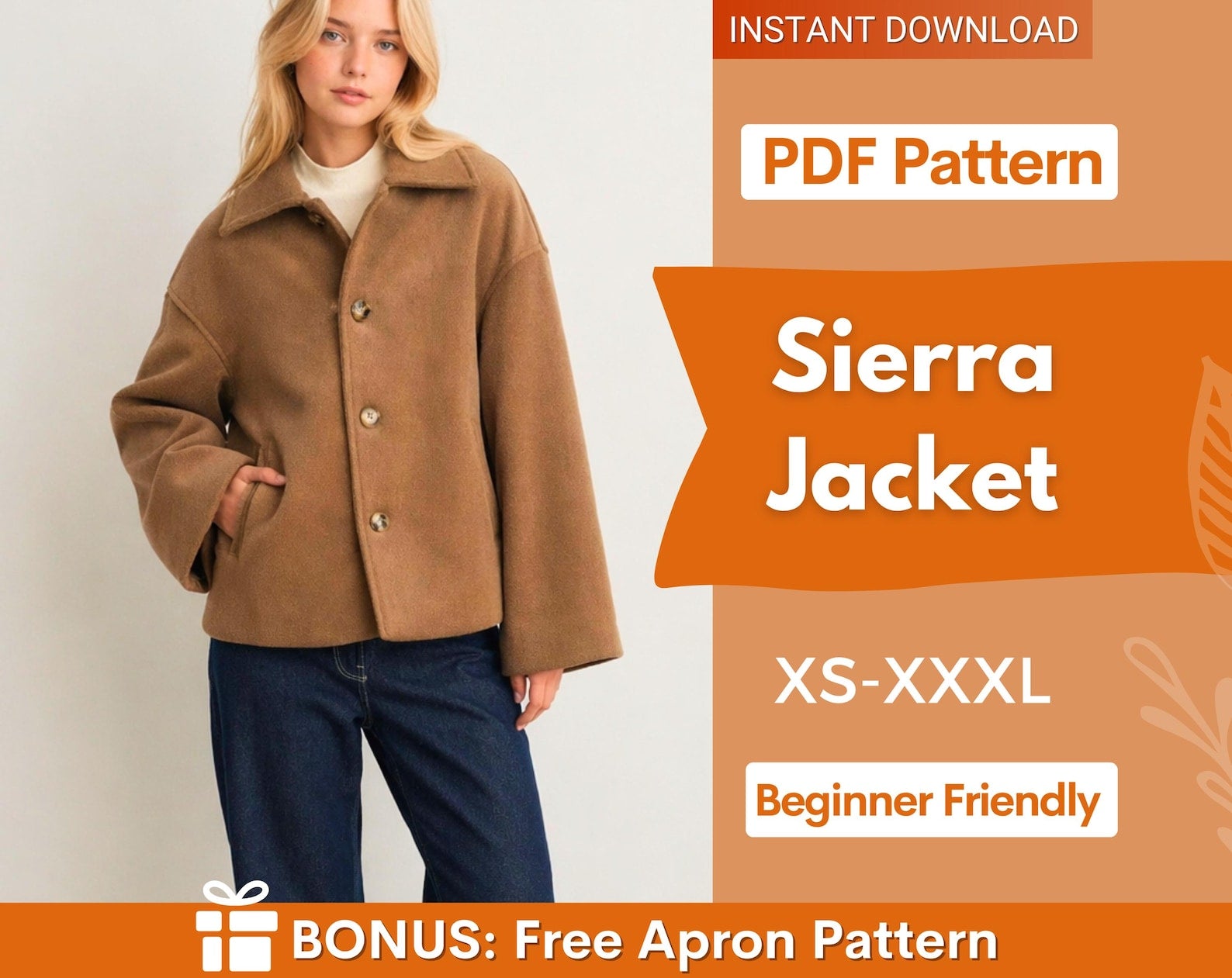 Jacket Sewing Pattern for Women, Button Up Jacket, Coat Pattern, Beginner Sewing Pattern, Sewing Pattern Jacket Coat for