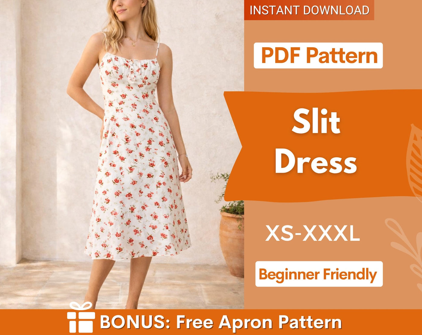 Slit Dress Sewing Pattern for Women PDF | XS-XXXL | Womens Dress Pattern | Summer Dress Pattern | Women Sewing Pattern | Slip