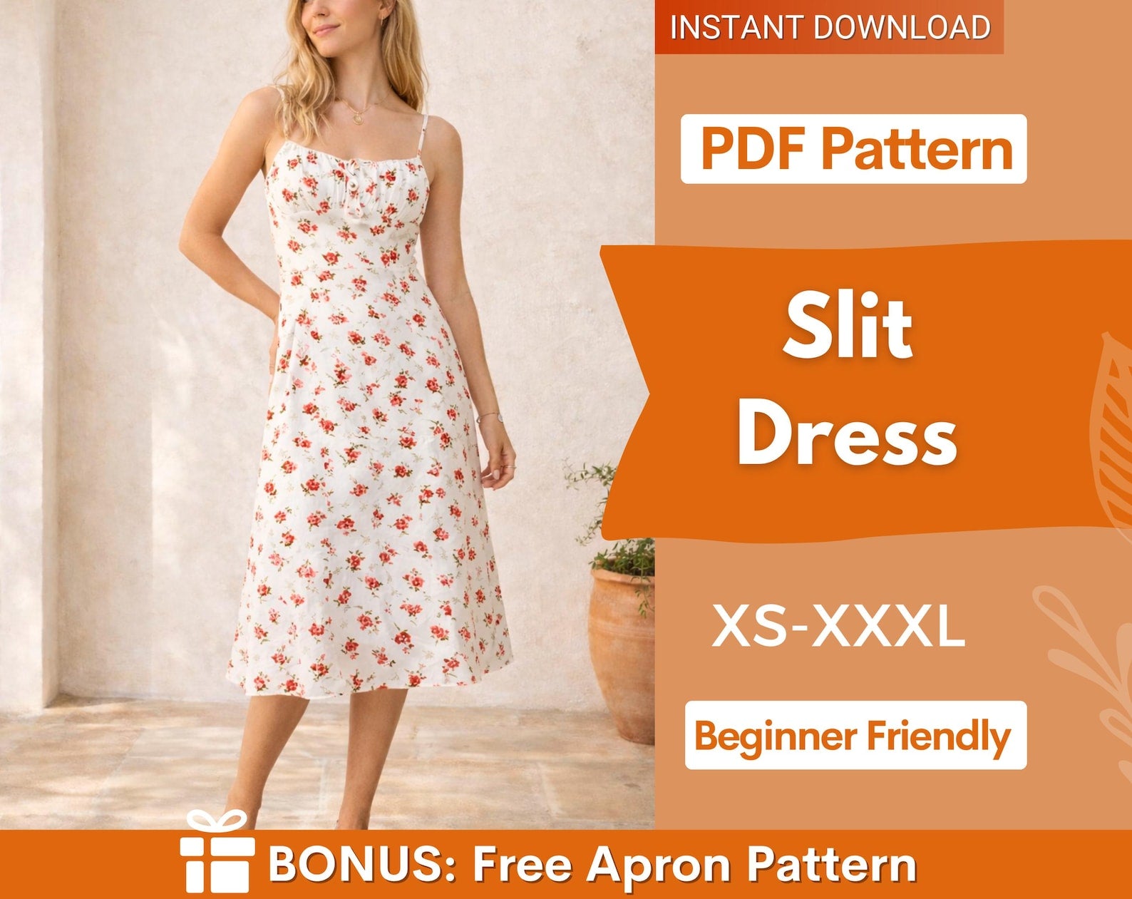Slit Dress Sewing Pattern for Women PDF | XS-XXXL | Womens Dress Pattern | Summer Dress Pattern | Women Sewing Pattern | Slip