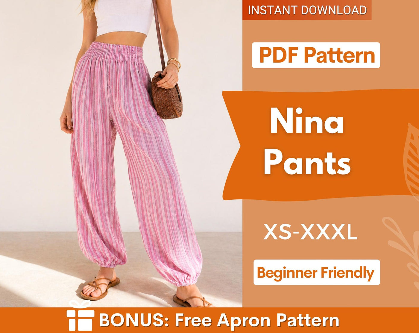 Nina Pants Sewing Pattern | XS-XXXL | Harem Pants | Comfy Pants Pattern | Balloon Pants | Beginner Sewing Pattern | High