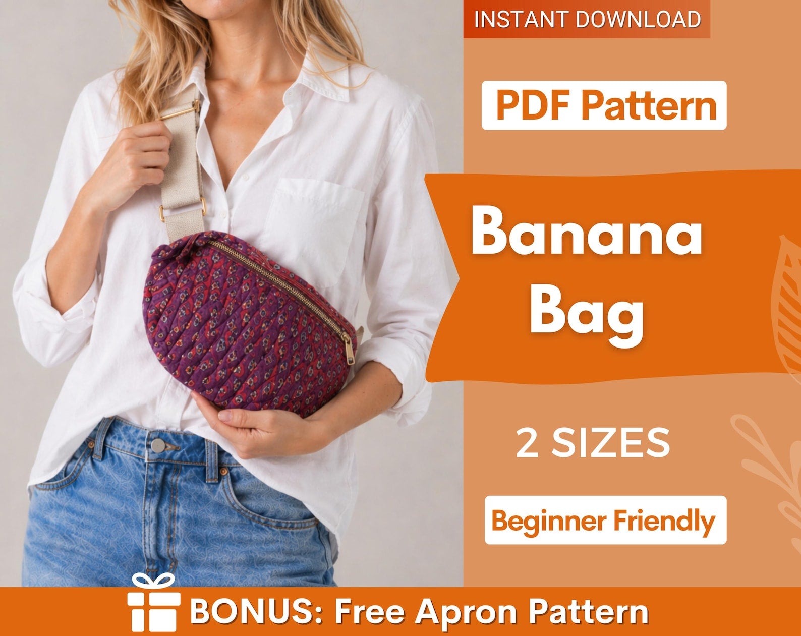 Banana Bag Sewing Pattern | Crossbody Bag Pattern | Shoulder Bag Pattern | Women Bag Pattern | Beginner Bag Pattern | Fanny