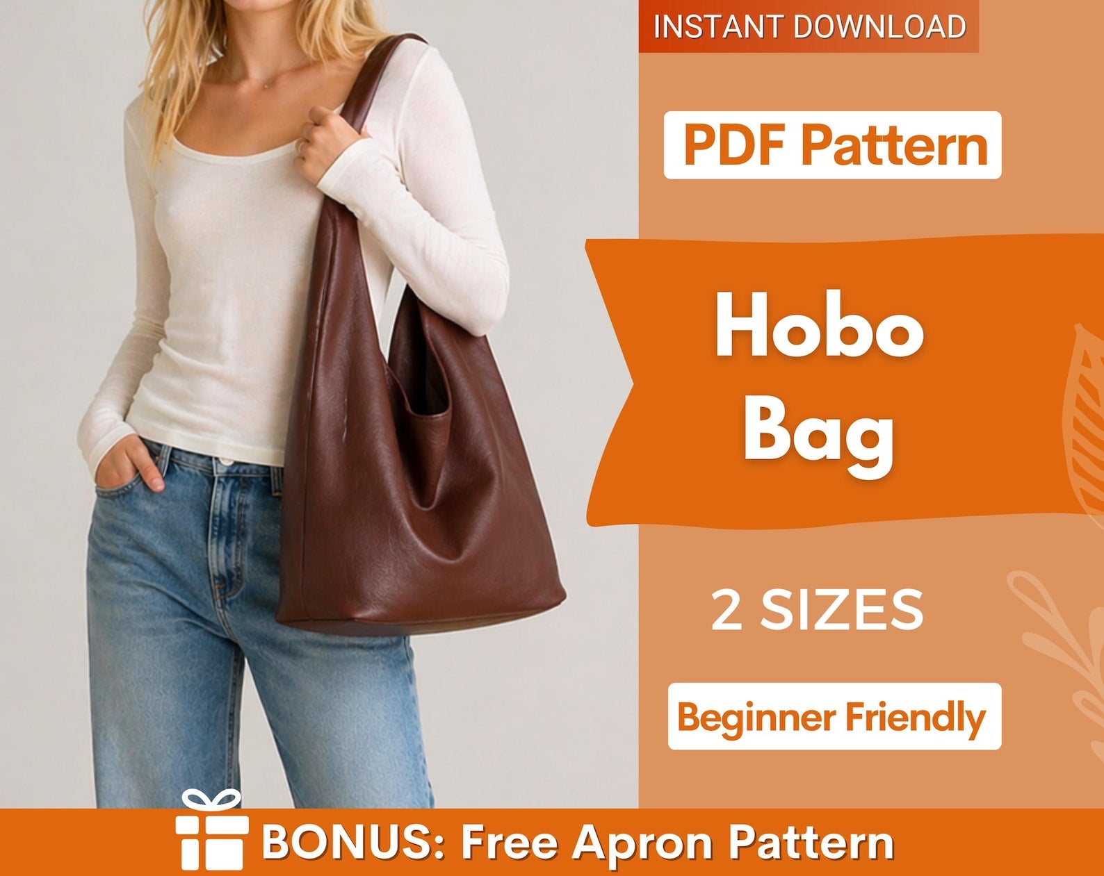 Hobo Bag Sewing Pattern | Shoulder Bag Pattern | Tote Bag Sewing Pattern | Boho Bag | Women Bag Pattern | Beginner Bag