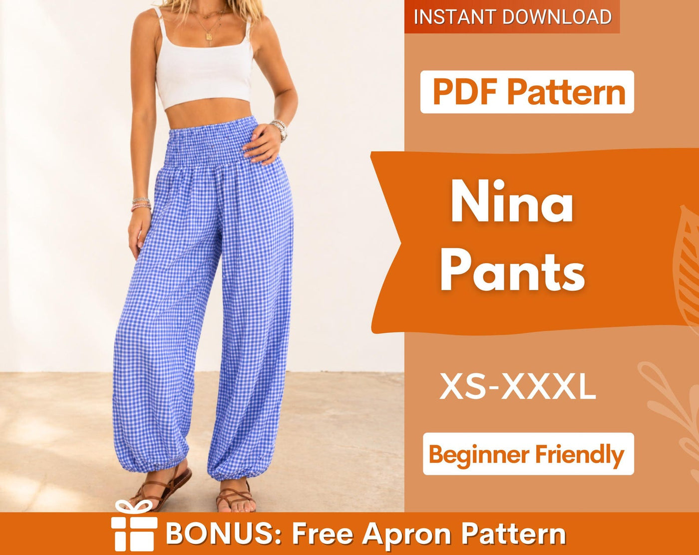 Nina Harem Pants Sewing Pattern | XS-XXXL | Harem Pants Pattern | High Waisted Pants Pattern | Women Pants Pattern | Beginner