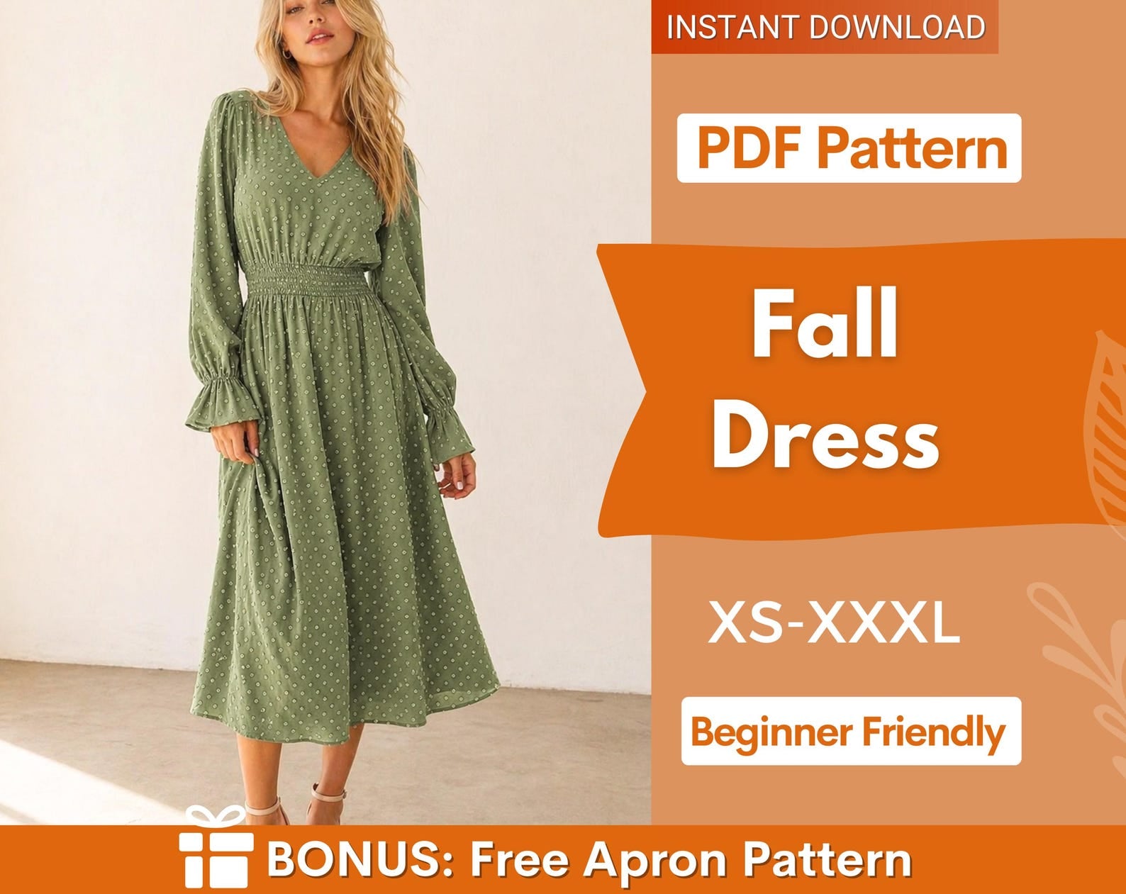 Dress Sewing Pattern | Long Sleeve Dress Pattern | Dress Pattern | Maxi Dress Pattern | Women Sewing Pattern with illustrated