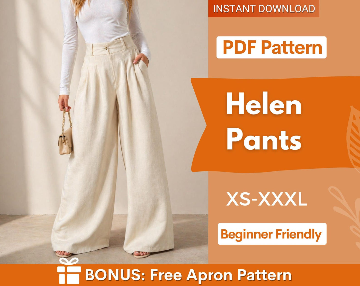 Wide Leg Palazzo Pants Sewing Pattern | Women Pants Pattern | Trousers Pattern | Women Sewing Patterns | Palazzo Pants