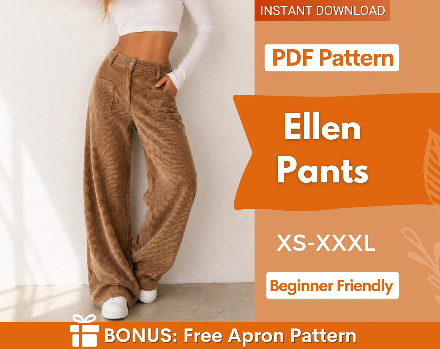 Women Pants Sewing Pattern | XS-XXXL | Sewing Patterns | Trousers Pattern | Wide Leg Pants Pattern | Sewing Pattern Pants