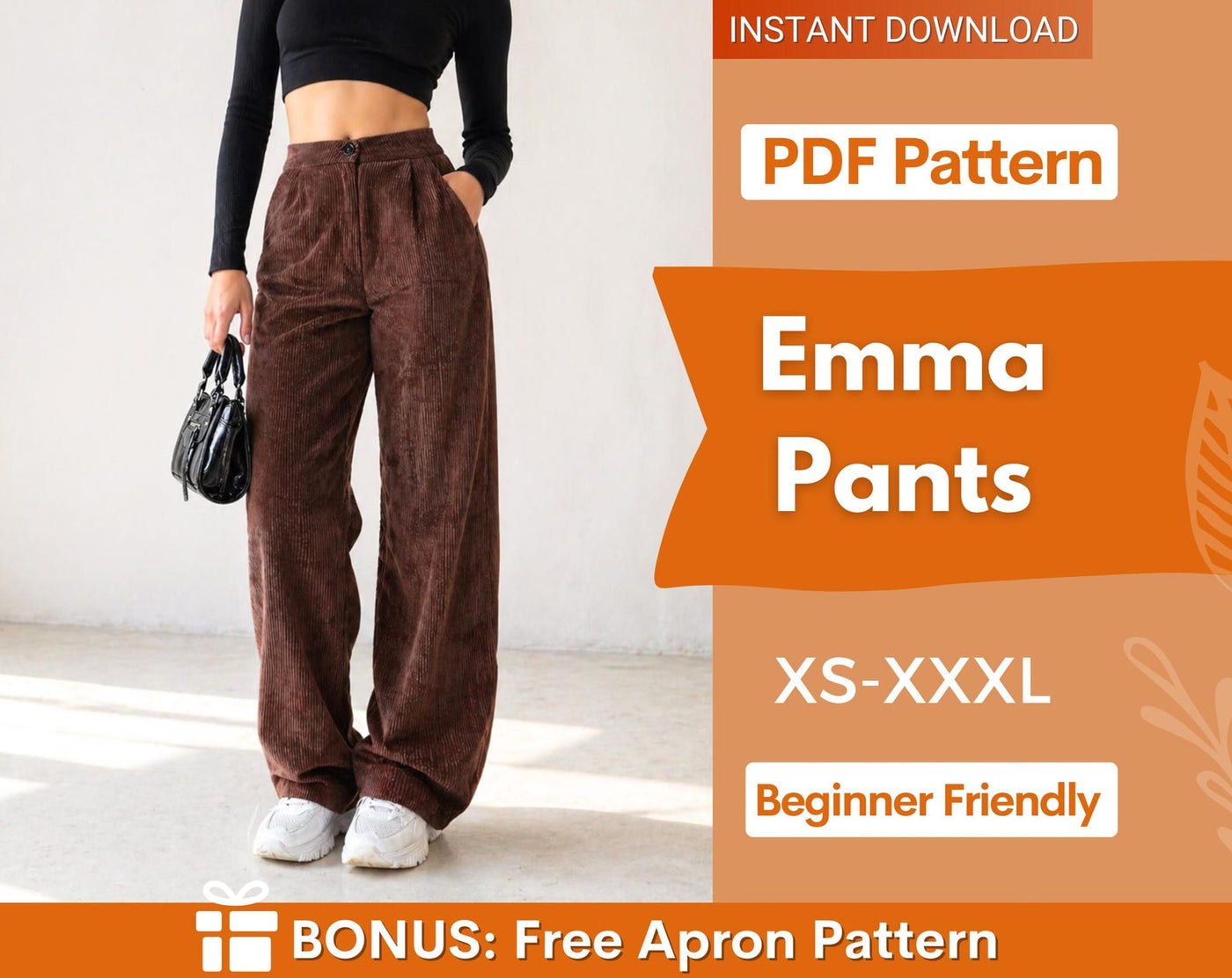 Emma Pants Sewing Pattern | Trousers Pattern | Women Pants | Sewing Pattern Pants | Straight Leg High Waisted Pants Women