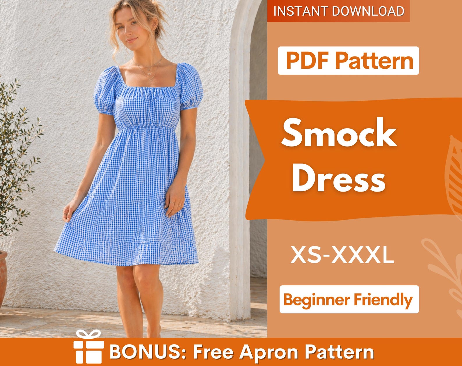 Smock Dress Sewing Pattern for Women PDF | XS-XXXL | Babydoll Dress Pattern | Women Sewing Pattern | Milkmaid Dress, Mini