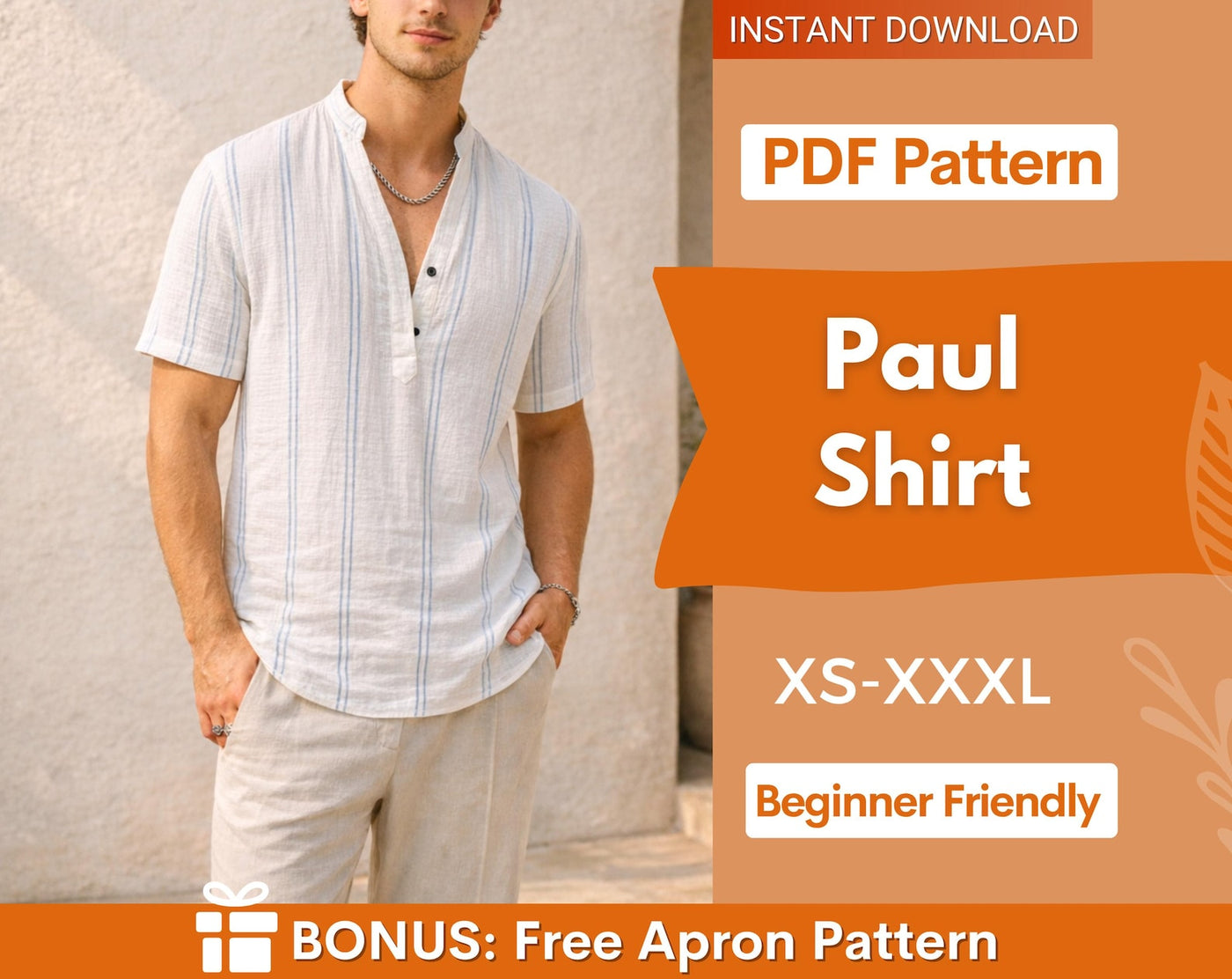 Men's Shirt Sewing Pattern, Shirt Pattern for Men, T-Shirt Pattern, Sewing Pattern for Men, Men Sewing Pattern, Men's Summer