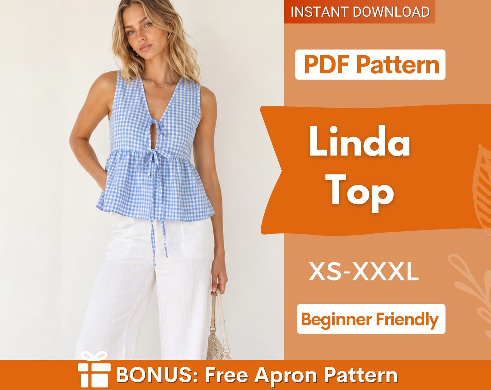 Peplum Top Sewing Pattern | Women Sewing Pattern | Blouse Pattern | Front Tie Top Pattern | Sewing Patterns for Beginner Top